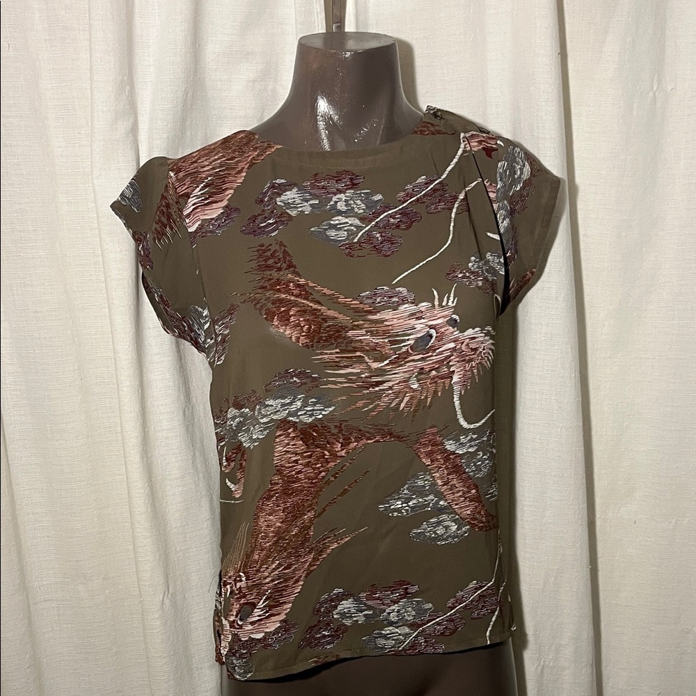 Campus Casuals California Olive Print Blouse Vintage